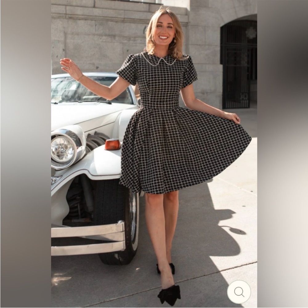 NWT Ivy City Co Celine Dress, Black and White Tweed Pearl size small